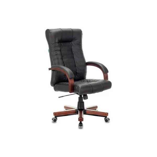 Купить Кресло БЮРОКРАТ KB-10WALNUT на колесиках, кожа, черный [KB-10WALNUT/B/LEATH], цены, характеристики, доставка по РФ