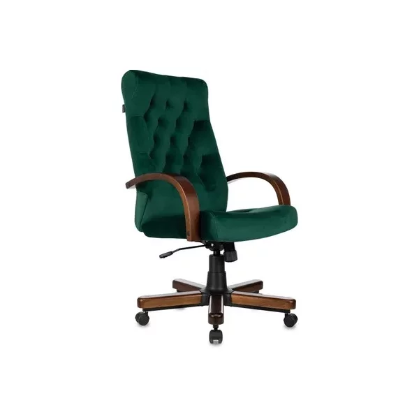 Кресло БЮРОКРАТ T-9928WALNUT на колесиках, ткань, зеленый [T-9928WALNUT/FABR/GN]