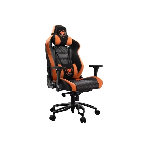 Кресло игровое COUGAR Throne на колесиках, эко.кожа, черный/оранжевый [CU-THR]